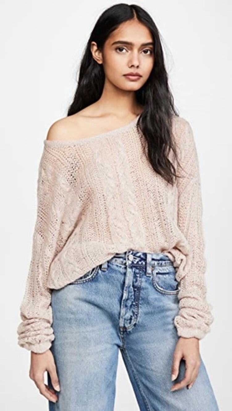 Free People Angel Soft Frappuccino Blush Pink Knit Pullover Sweater Size S NWT